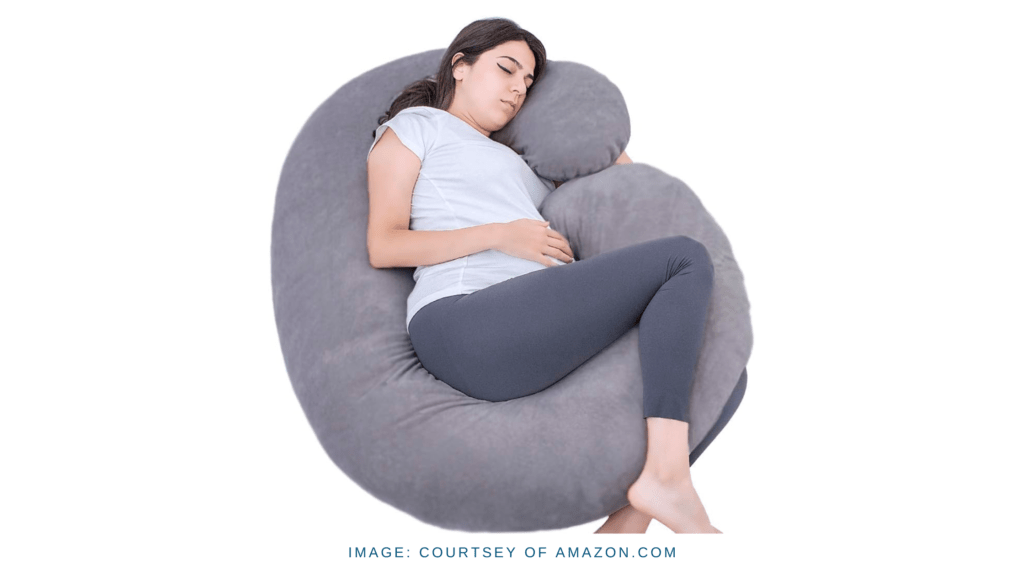 C-shaped 1 MIDDLE ONE Pregnancy Pillow with plush fabric, designed for optimal back and belly support.